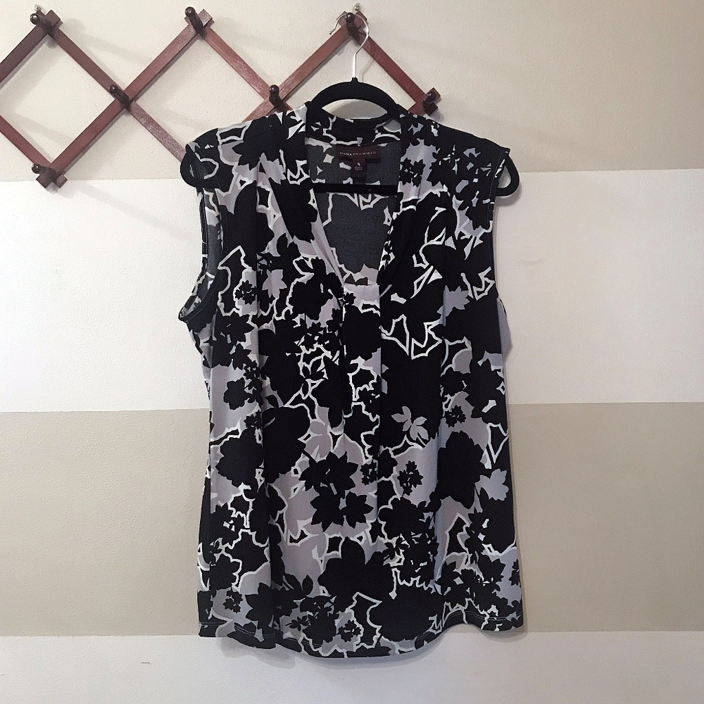 Dana Buchman Knot-Front Top XL Black Gray Floral